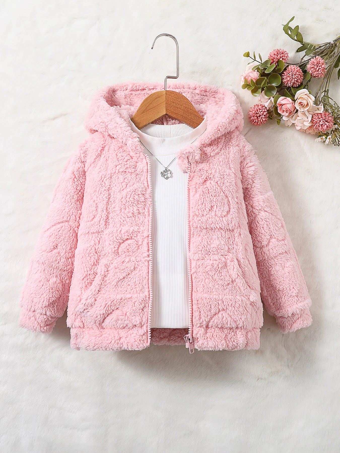 Showlu girls hooded cashmere knit coat in solid autumn fashion jacket style, featuring a cozy hood and soft cashmere fabric.