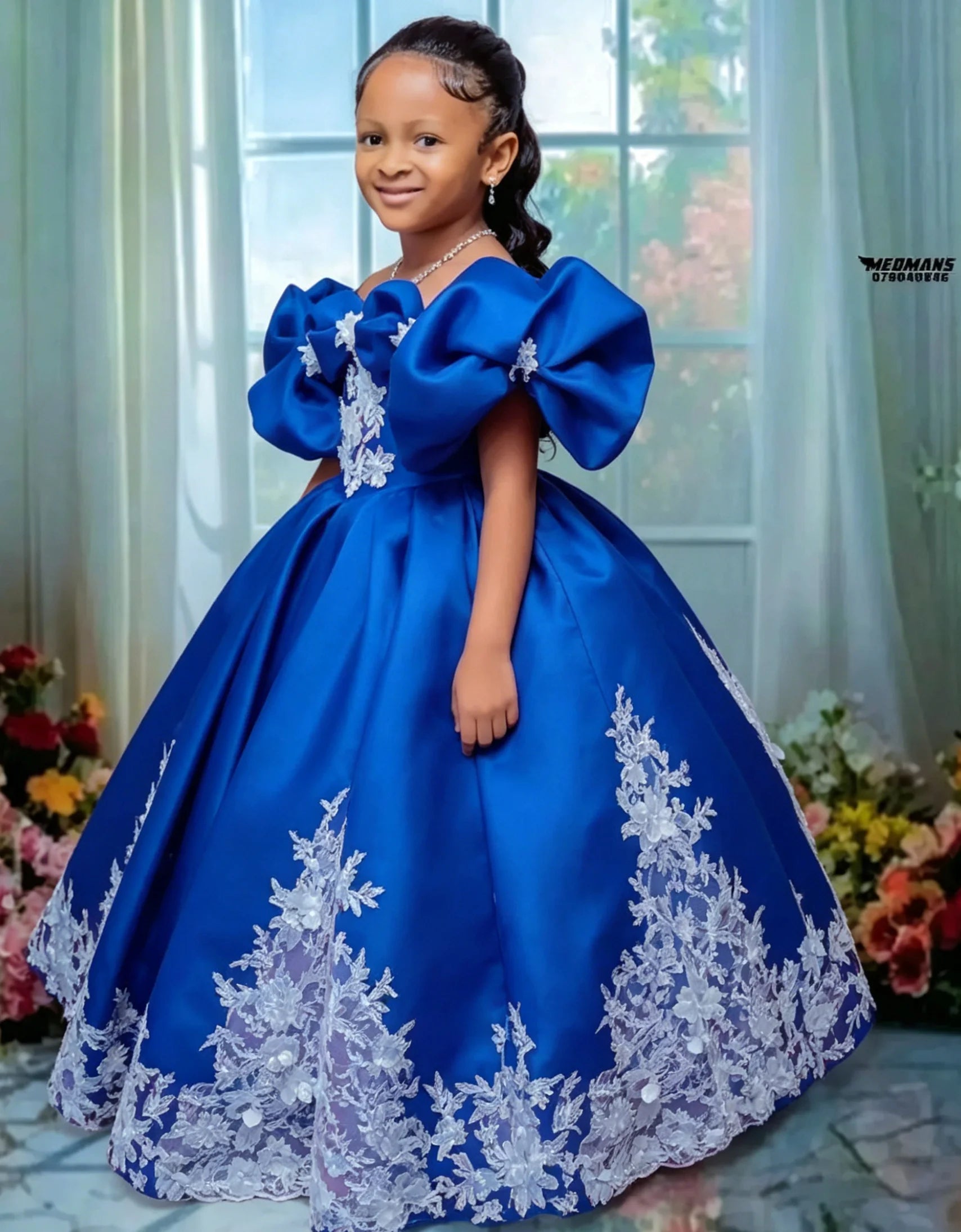 Hot Pink Custom Satin Flower Girl Dress for Wedding Lace Appliqued Floor Lenght Kids Birthday Party First Communion Ball Gown