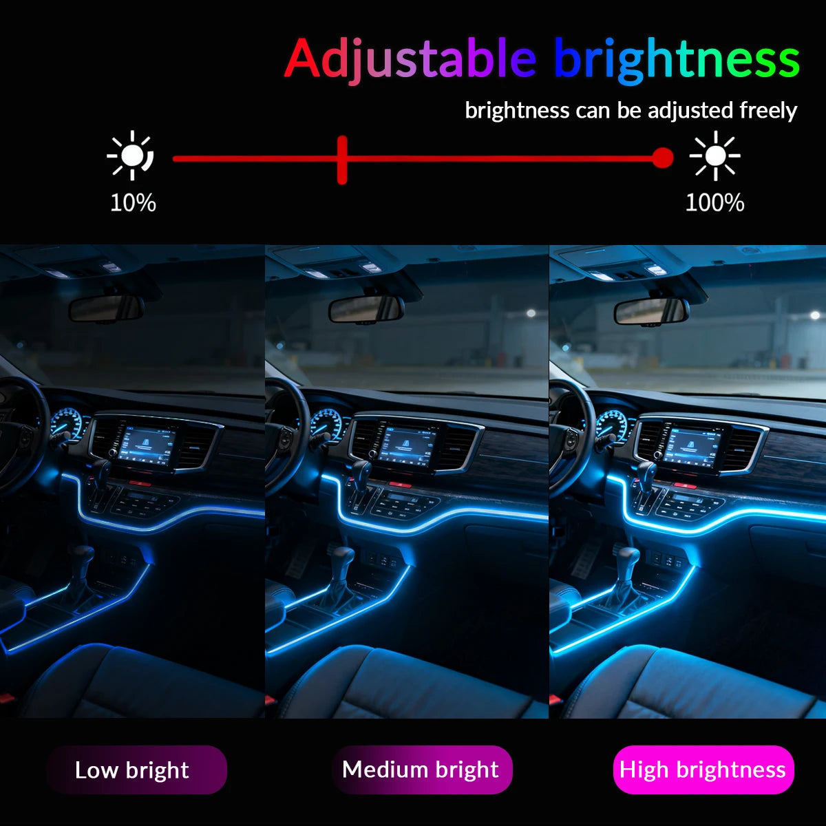 Showlu Smart RGB car ambient light strip with 18-inch, app-controlled, flexible LED strip for customizable interior lighting.