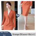 New Arrival Elegant Ladies Formal Skirt Suit Women Orange Blue Pink Double Breasted Female Blazer Set for Business Work Wear