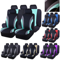 A full set of universal polyester car seat covers available in six different color combinations.