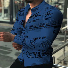 7 -color men's shirt long -sleeved shirt 3D printing letter pattern Hawaiian shirt loose model spring shirt super large size 6xl