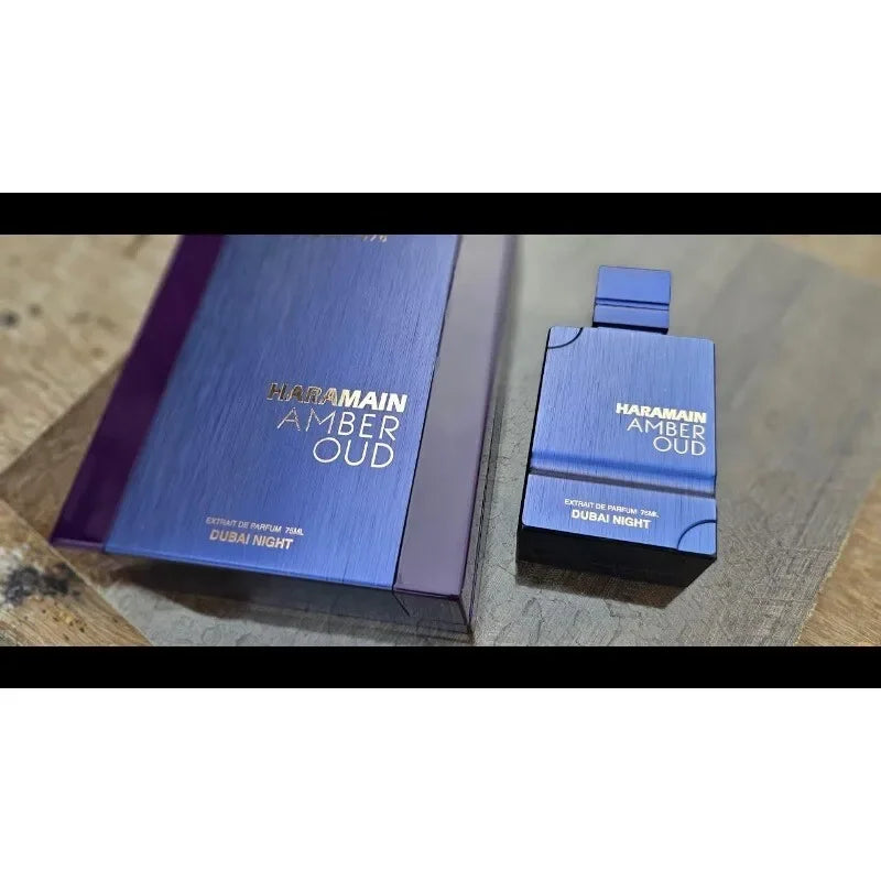 Al Haramain Amber Oud Dubai Night Edition 60ml extrait de parfum bottle with elegant packaging and gold accents.