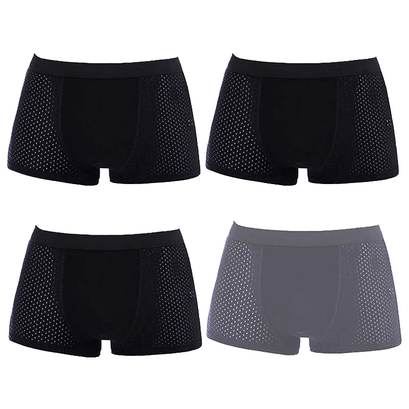 Men's bamboo boxer briefs by Goodeal with breathable mesh pouch, shown in a 4-pack, comfortable and eco-friendly underwear.