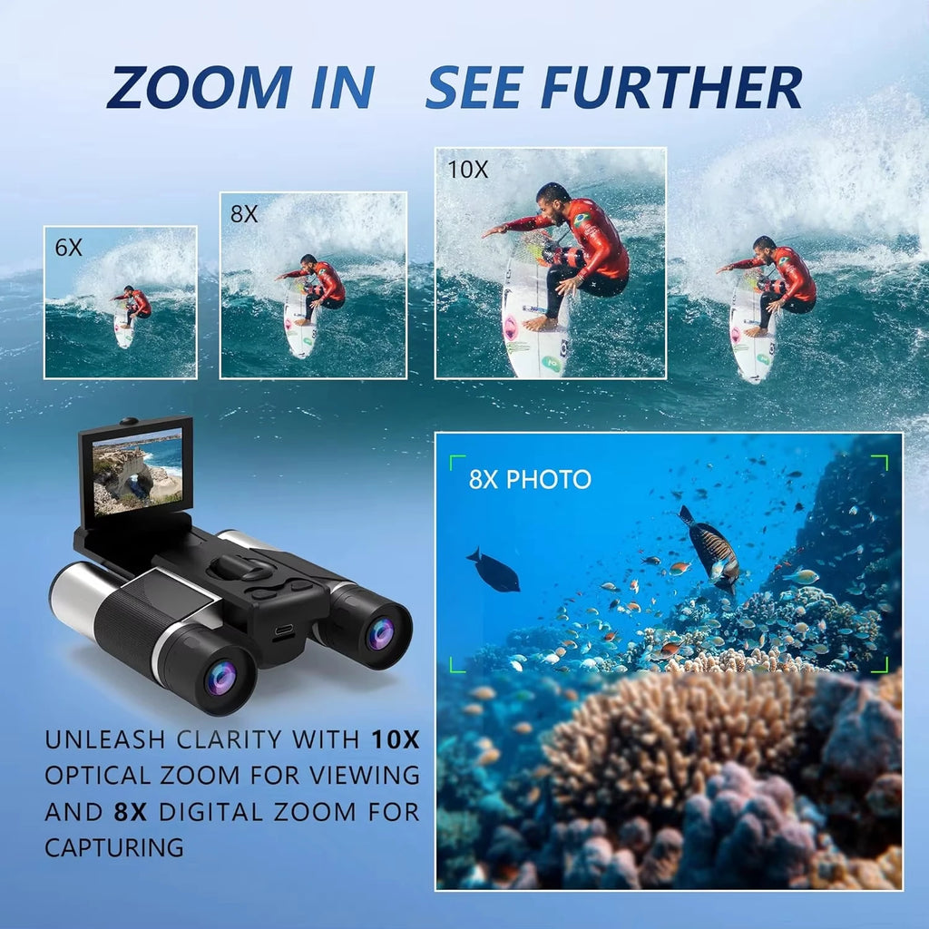 Showlu Fashion Store 8X digital zoom binoculars with 2-inch LCD screen for outdoor camping, hunting, hiking, video and photo recording.
