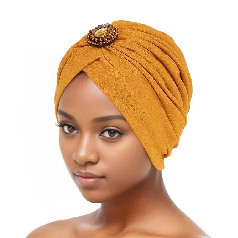 Indian Women Chemo Cap Muslim Diamonds Hijab Pleated Turban Wrap Headscarf Beanies Hair Loss Bonnet Hat Femme Turbante Mujer New SHOWLU FASHION STORE