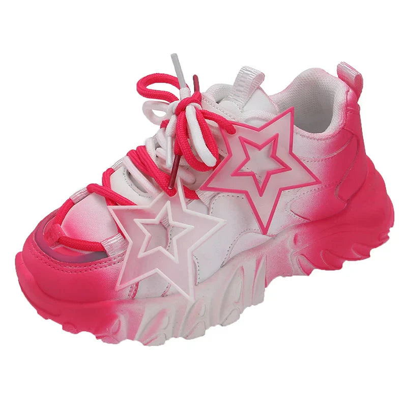 Kids breathable gradient chunky sneakers by SHOWLU with star details, featuring sporty design and comfortable footwear for children.
