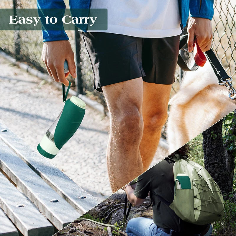 Showlu 2-in-1 portable dog water bottle and food container for hiking, with a compact design and built-in water dispenser.