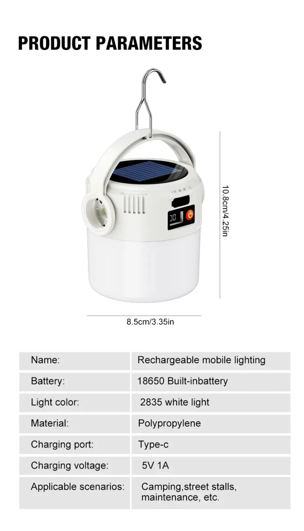 Showlu Smart General portable LED camping lantern with solar rechargeability and multi-mode lighting for outdoor adventures.
