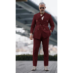 Latest Design Men Suits Slim Peak Lapel Double Breasted Outfits Fashion Solid Color Prom Party Wedding Tuxedo (Blazer+Pants)
