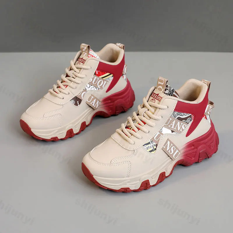 Women casual sneakers by Showlu Fashion Store, autumn comfortable non-slip outdoor running shoes with thick sole for walking.