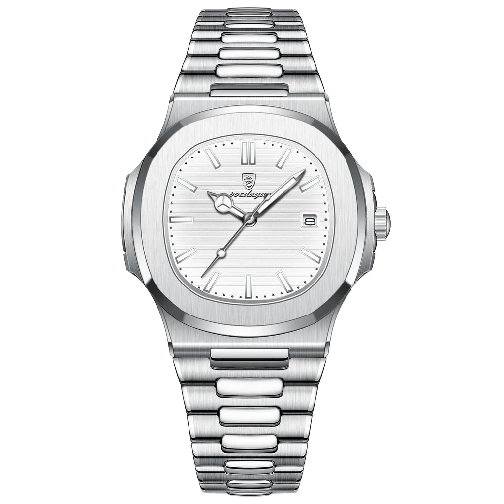 Square luxury men's wristwatch by Showlu Fashion, waterproof stainless steel watch with luminous dial and date display.
