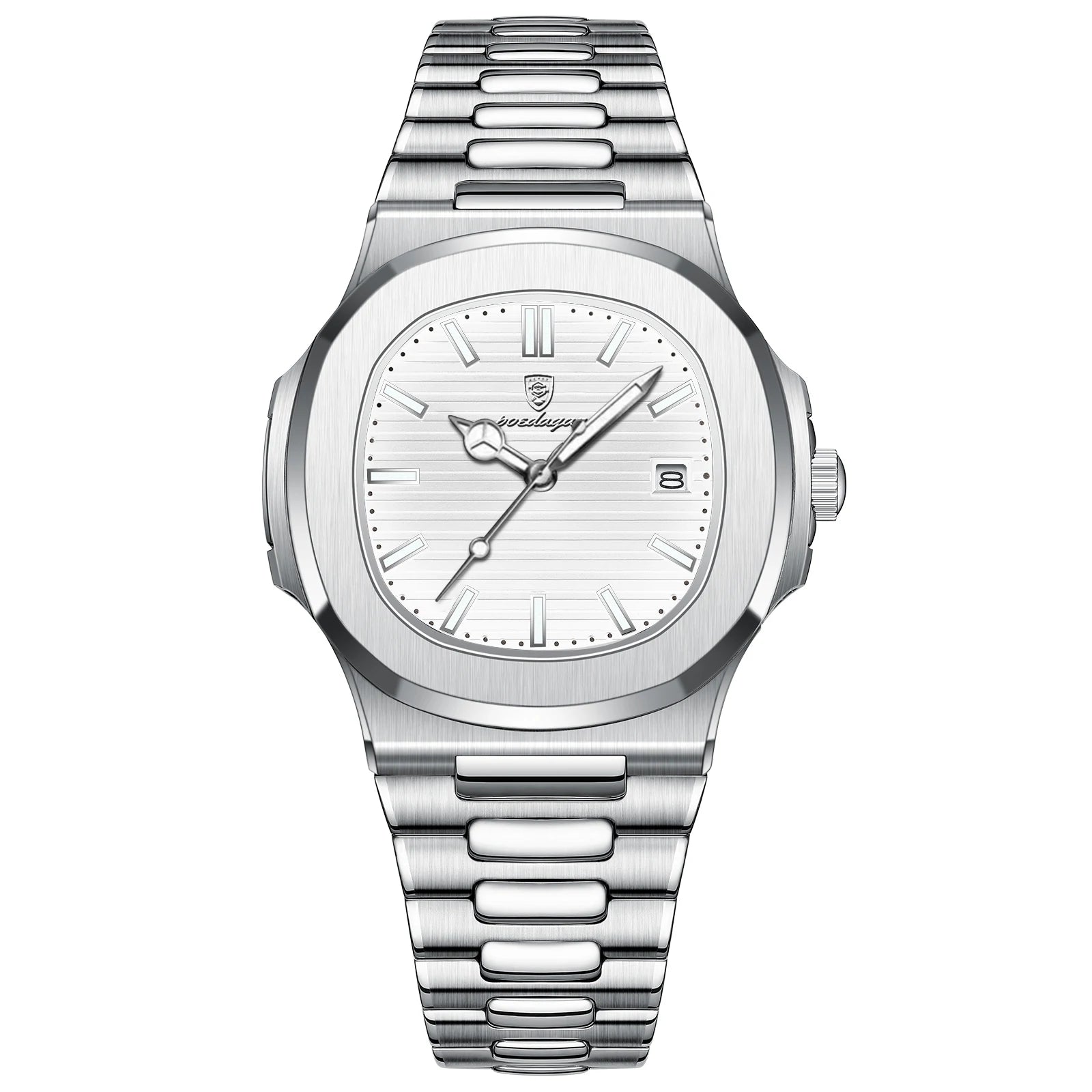 Square luxury men's wristwatch by Showlu Fashion, waterproof stainless steel watch with luminous dial and date display.