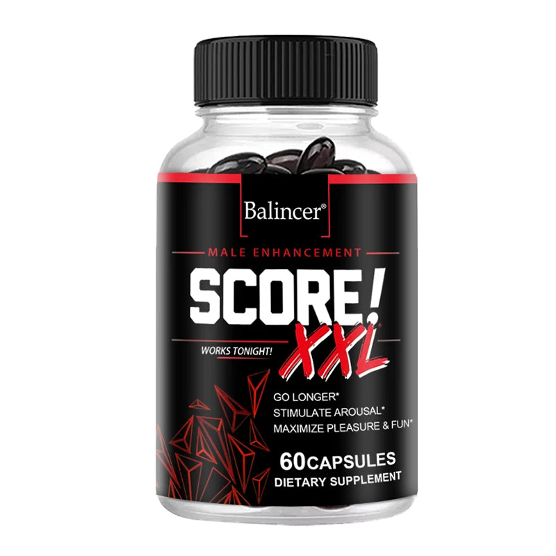 Balincer Score XXL nitric oxide supplement with L citrulline, maca, and tribulus for muscle building and endurance enhancement.