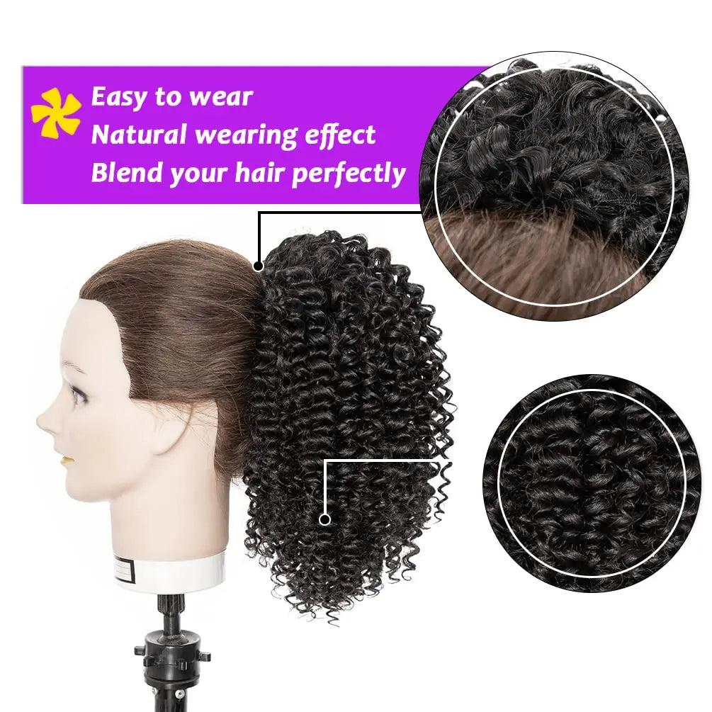 Synthetic Short Afro Kinky Curly Ponytail Hair Piece for African American Ponytail Extension Afro Kinky Curly Ponytail for Women