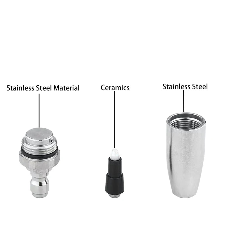 Showlu Smart General Turbo Jet Nozzle attached to a garden hose, showcasing its sleek design and high-pressure water flow.