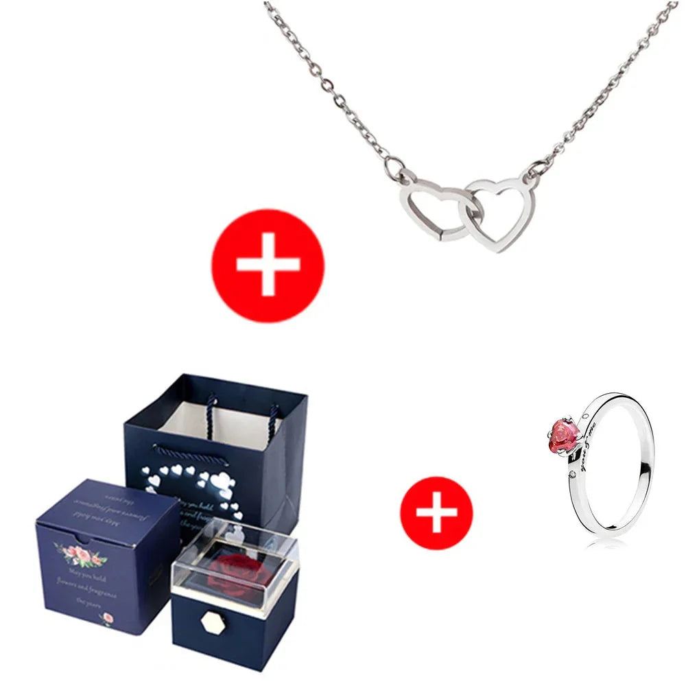 SHOWLU FASHION STORE JMjermyn rotating eternal rose jewelry box with wedding necklace case, featuring a decorative floral design.