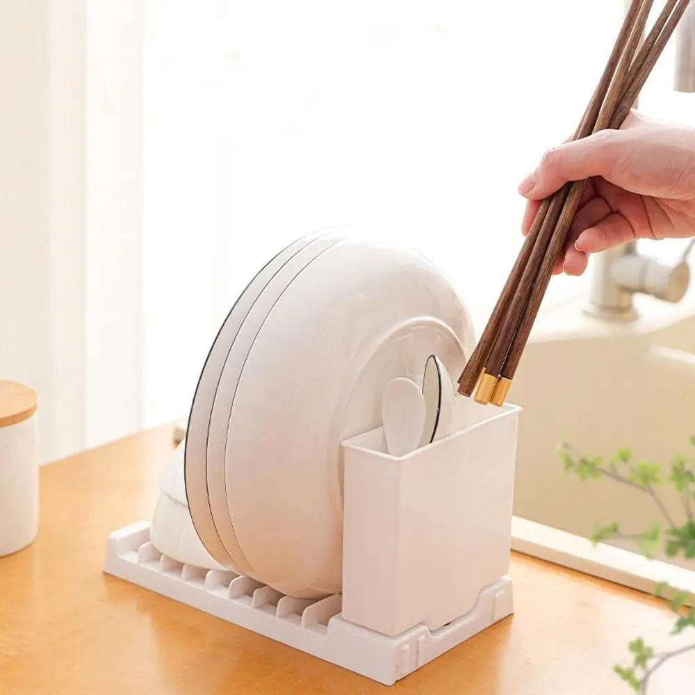Showlu Smart General foldable dish drying rack with multiple slots and a drip tray for efficient kitchen drying.