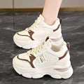 Women's lightweight white sports shoes with thick soles and height-increasing design, ideal for casual spring and autumn wear.