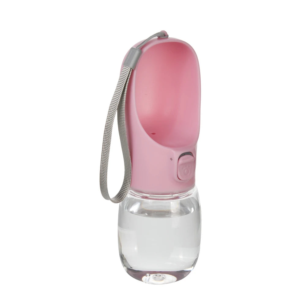 Showlu portable leakproof dog water bottle with attached bowl for large and small pets, designed for outdoor use and hydration.
