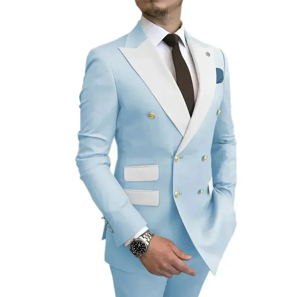 SHOWLU FASHION men's double-breasted blazer and pants suit, stylish 2-piece formal outfit with classic design and tailored fit.