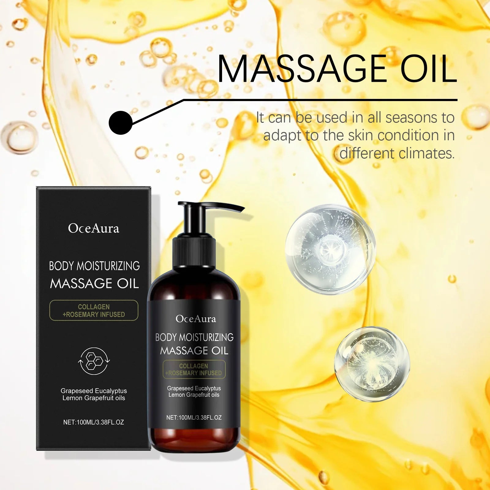 OceAura Body Massage Oil by Showlu Fashion Store, nourishing plant-based oil for skin tightening and relaxation.