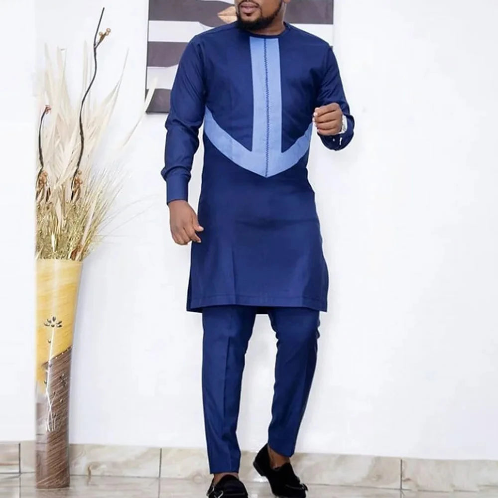 New In African Summer Business Men's Short Sleeve Suit Embroidery Dashiki Shirt Pants Sets 2 Pieces Outfits Wedding Party 2025