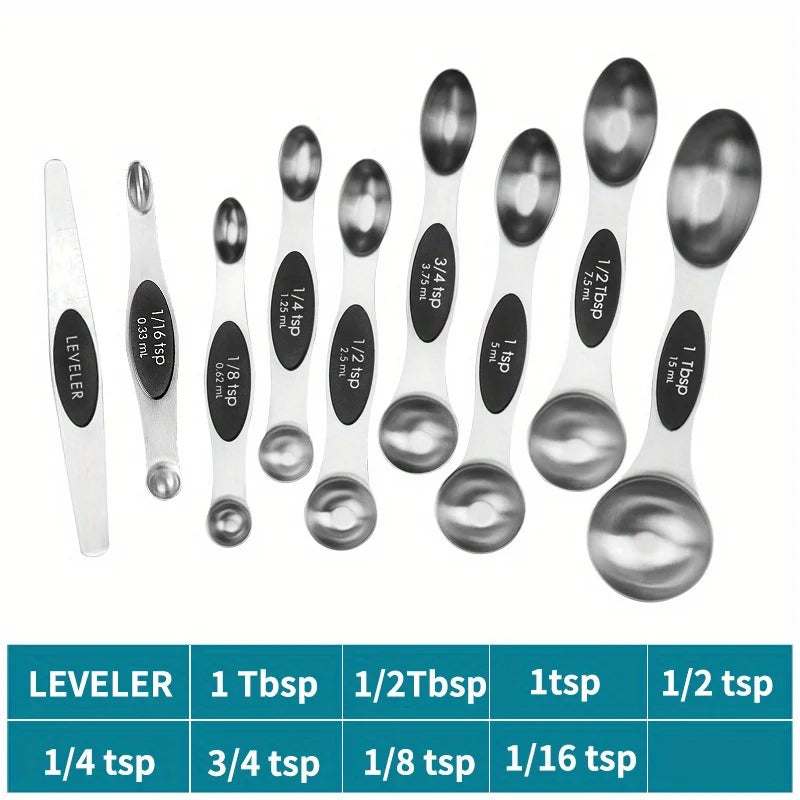 Showlu Smart General magnetic measuring spoons set with stainless steel handles and engraved measurement markings.
