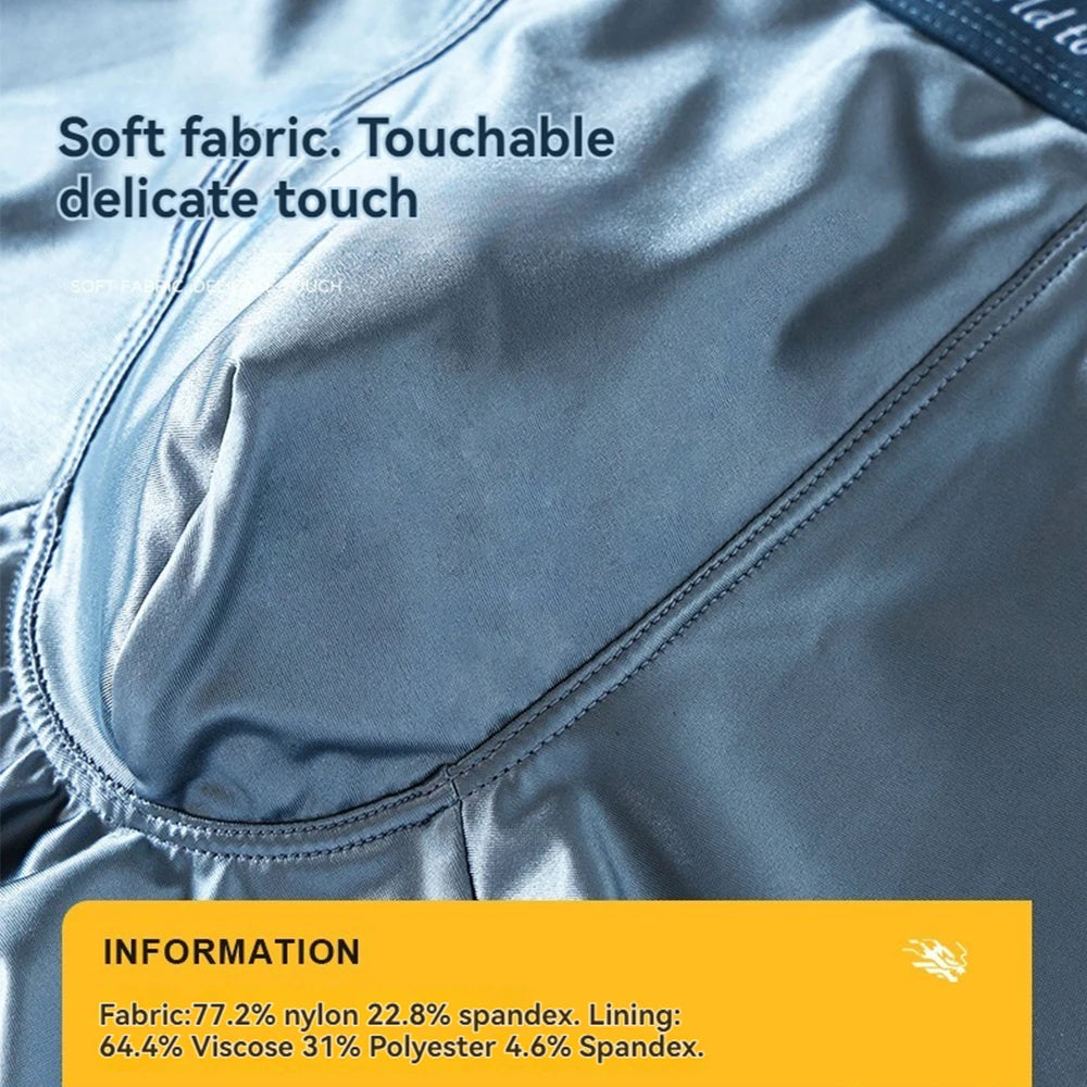 Showlu Men's Ice Silk Boxer Shorts 3-pack breathable mesh underwear, lightweight and comfortable for everyday wear.