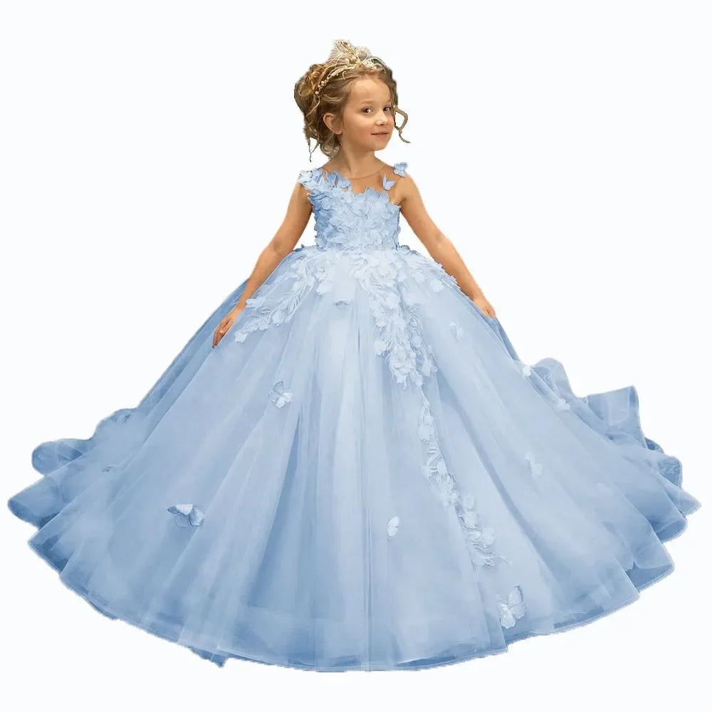 Gdybao flower girl dress with 3D floral applique, tulle fabric, and elegant pageant style by Showlu Fashion Store
