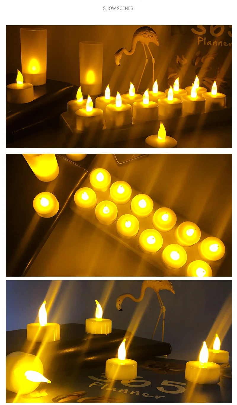 Set of LED rechargeable candles from Showlu Smart General, featuring realistic flickering flames and sleek design.