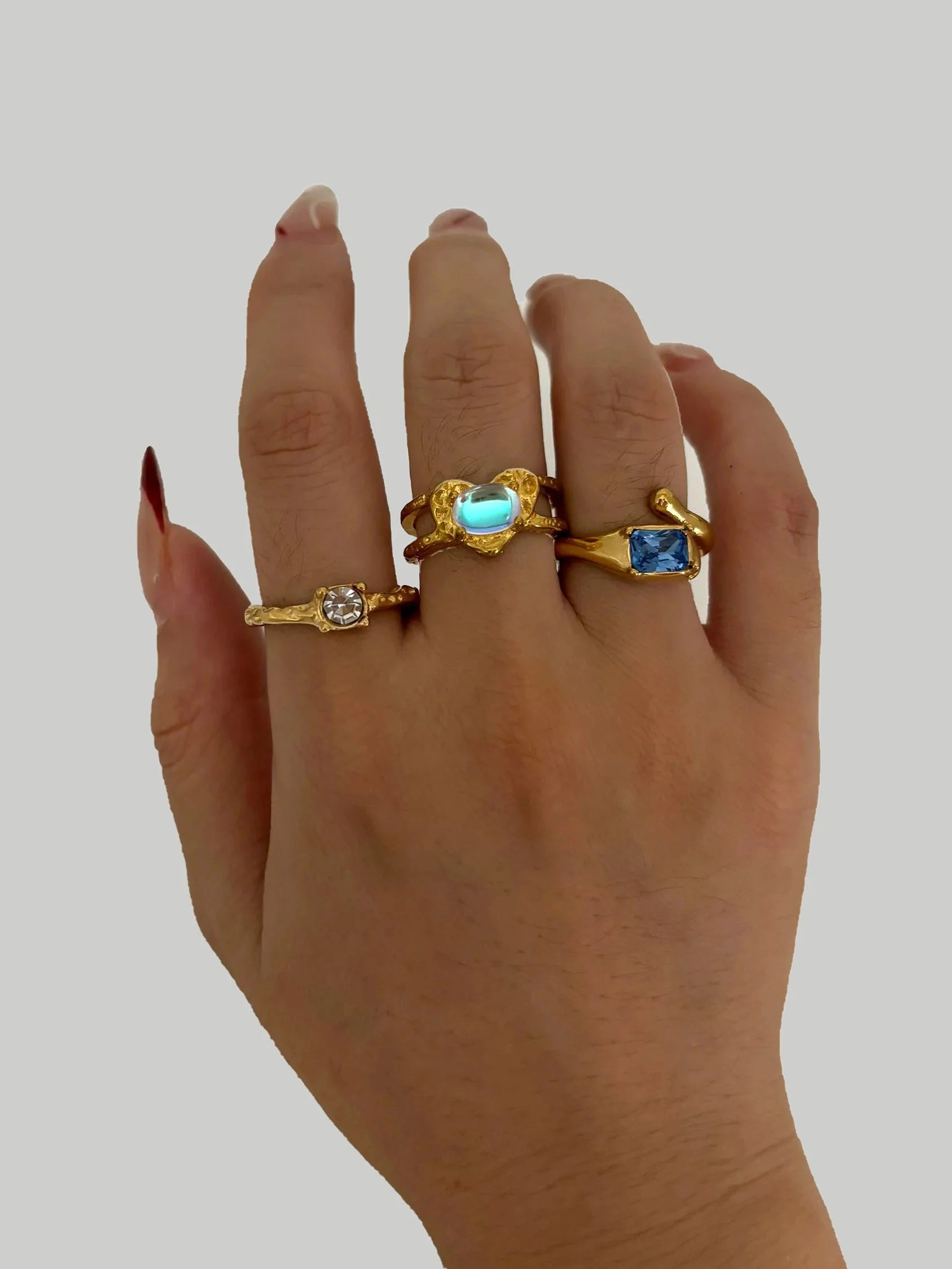 Gold plated stainless steel open ring featuring a vintage moonstone zircon design by SHOWLU FASHION STORE.