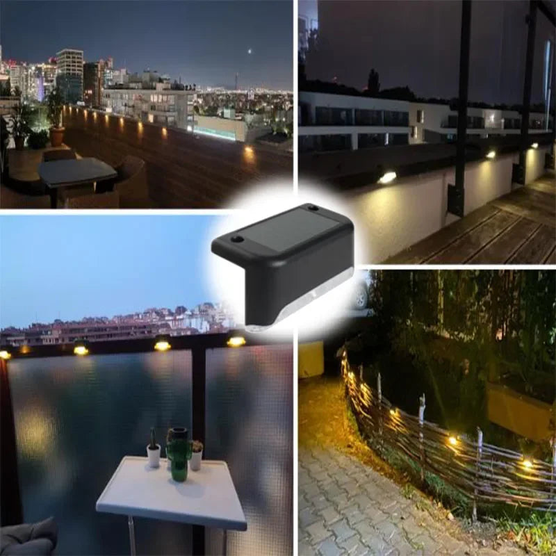 Showlu Smart Solar LED stair step light with IP65 waterproof design, auto on/off, ideal for outdoor safety and pathway lighting.