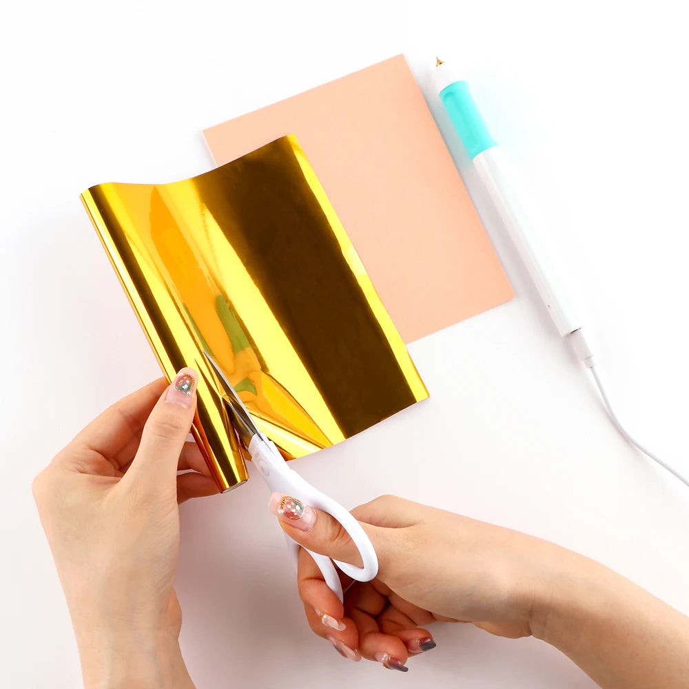 Showlu Smart General USB Hot Foil Pen 0.8mm DIY craft tool with metallic tip for foil stamping on various surfaces.