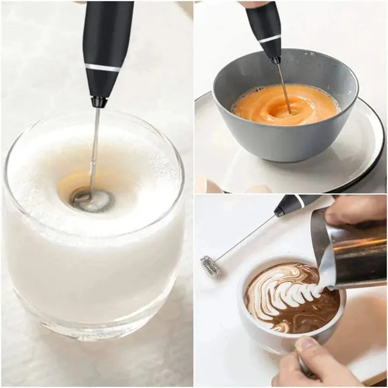 Showlu Smart General mini coffee frother with stainless steel whisk for frothing milk and creating creamy coffee drinks.