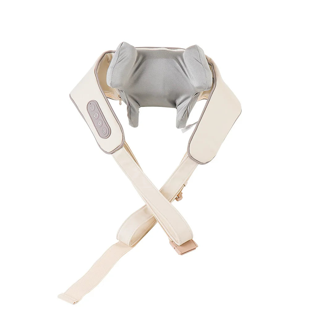Showlu Smart General electric deep tissue neck and shoulder massage shawl, showing the heated, adjustable massage pads in use.