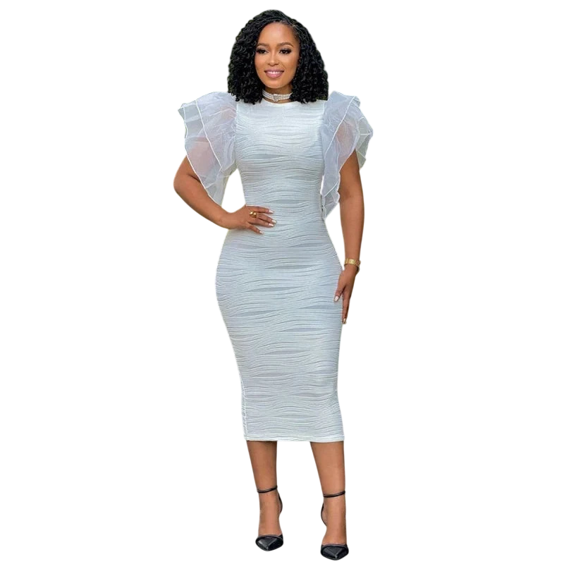 AYLUCN women's bodycon party dress with o-neck and ruffle sleeves, mid-calf length, stylish vestido by SHOWLU FASHION STORE