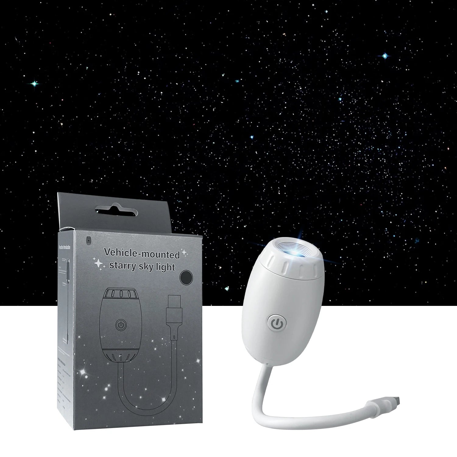 Showlu Smart General Car LED Roof Star Light installed on vehicle ceiling, creating starry night effect inside the car.