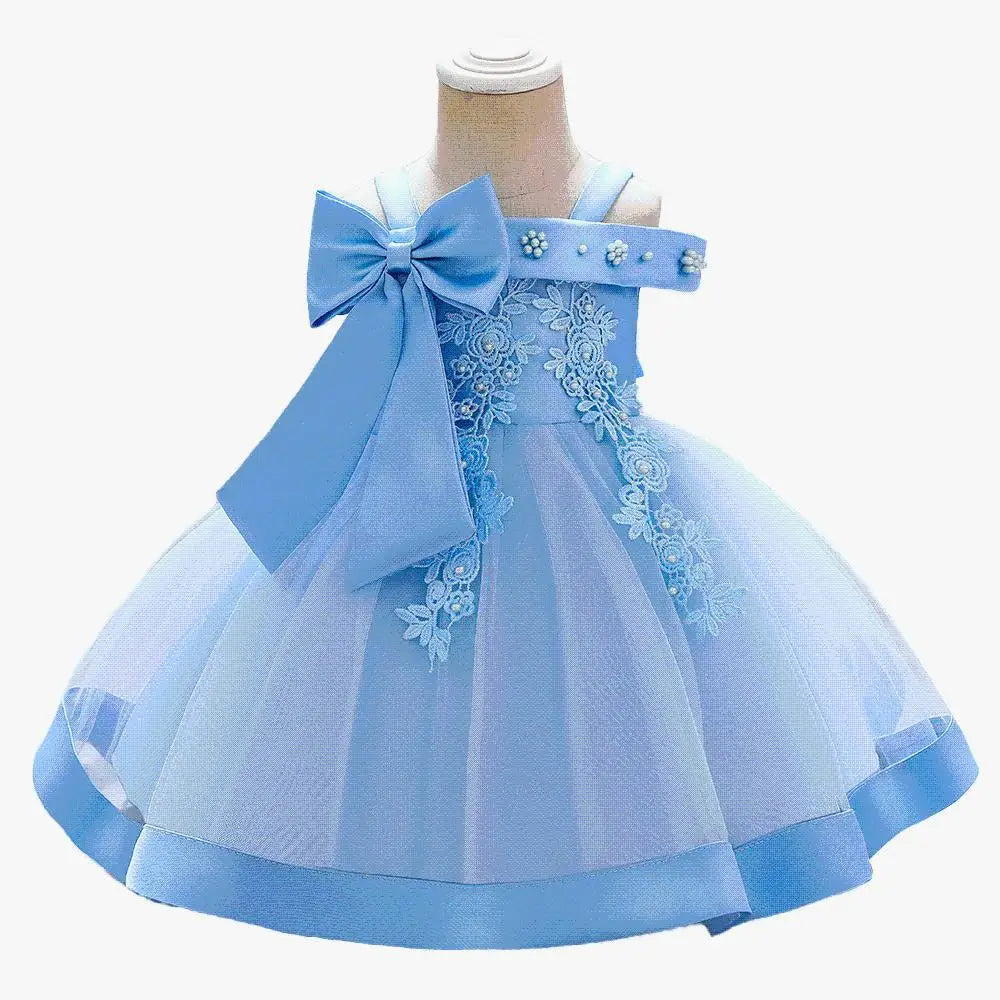 Lansihuote girls' bow embroidery ball gown, elegant wedding party dress with floral embroidery and full skirt for special occasions.