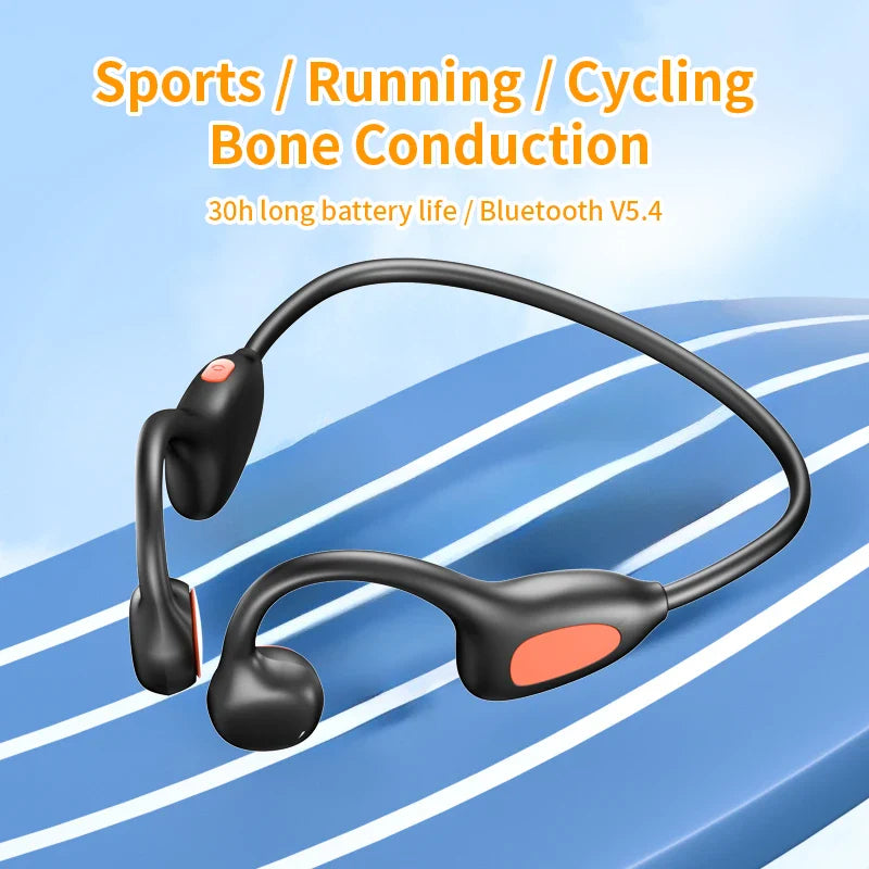 Wireless Bluetooth 5.4 sports headphones by DIKELANG WS17 with air conduction design, shown in a sleek black color.