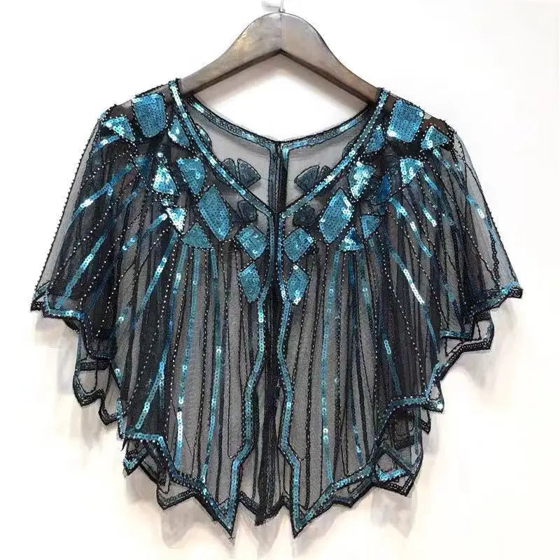 1920s retro beaded sequin flapper shawl, short cape with decorative beads, evening party outerwear for ladies, Showlu Fashion Store