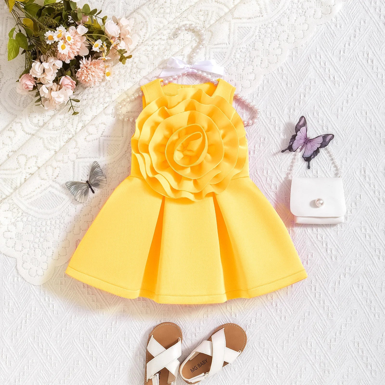 Baby girl summer dress by SHOWLU FASHION STORE featuring sleeveless design, floral ruffles, and a princess gown style.