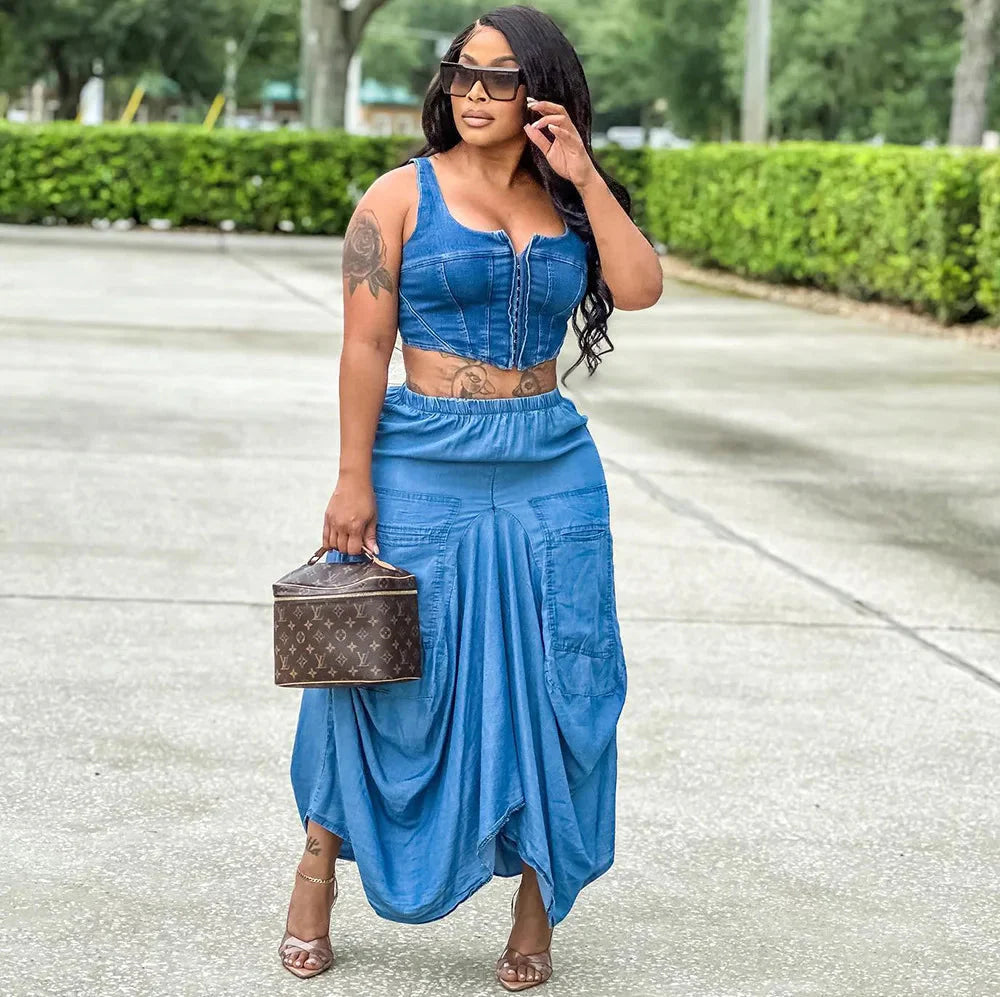 Loose women's casual solid long skirt with irregular hem, mid-calf length, by SHOWLU FASHION STORE.