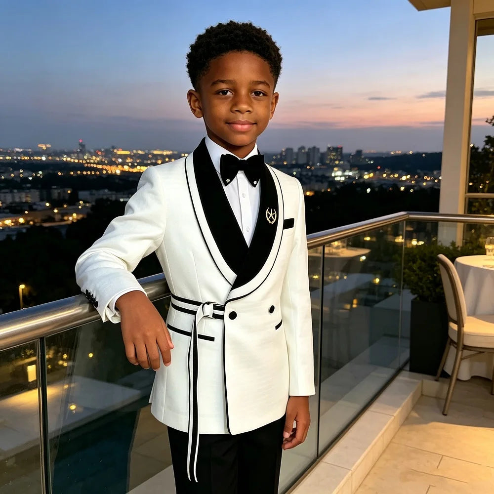 Plaid Double Breasted Boys Wedding Tuxedo 2 Pieces Slim Fit Kids Formal Suit With Velvet Lapel For Groom Prom Banquet Party