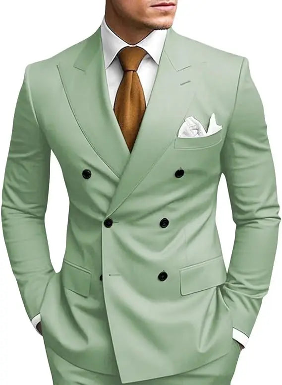 SHOWLU men's double-breasted slim fit wool blend formal suit jacket, tailored with notch lapels and structured fit.