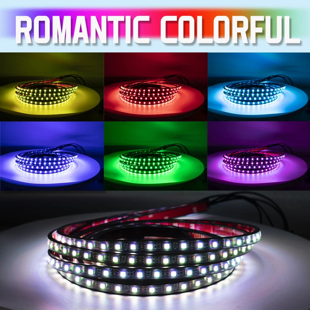 RGB car underbody LED lights by Showlu Smart General illuminate the underside of a vehicle with vibrant colors and customizable lighting effects.