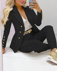 2025 Women's 2pcs Tracksuits Solid Long Sleeve Blazer Pants Suit Sets Office Lady Tracksuit Two Piece Set Fitness Outfits Woman SHOWLU FASHION STORE