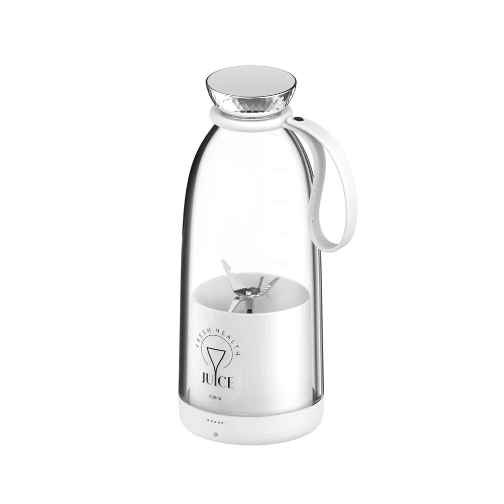 Portable Donirt 500ml wireless juicer with 6 blades, compact blender and ice crusher in black, showing the sleek design and blending components.