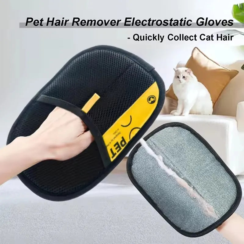Showlu Pet Hair Remover Gloves for grooming and lint removal, reusable gloves with textured surface for pet hair and lint cleanup.