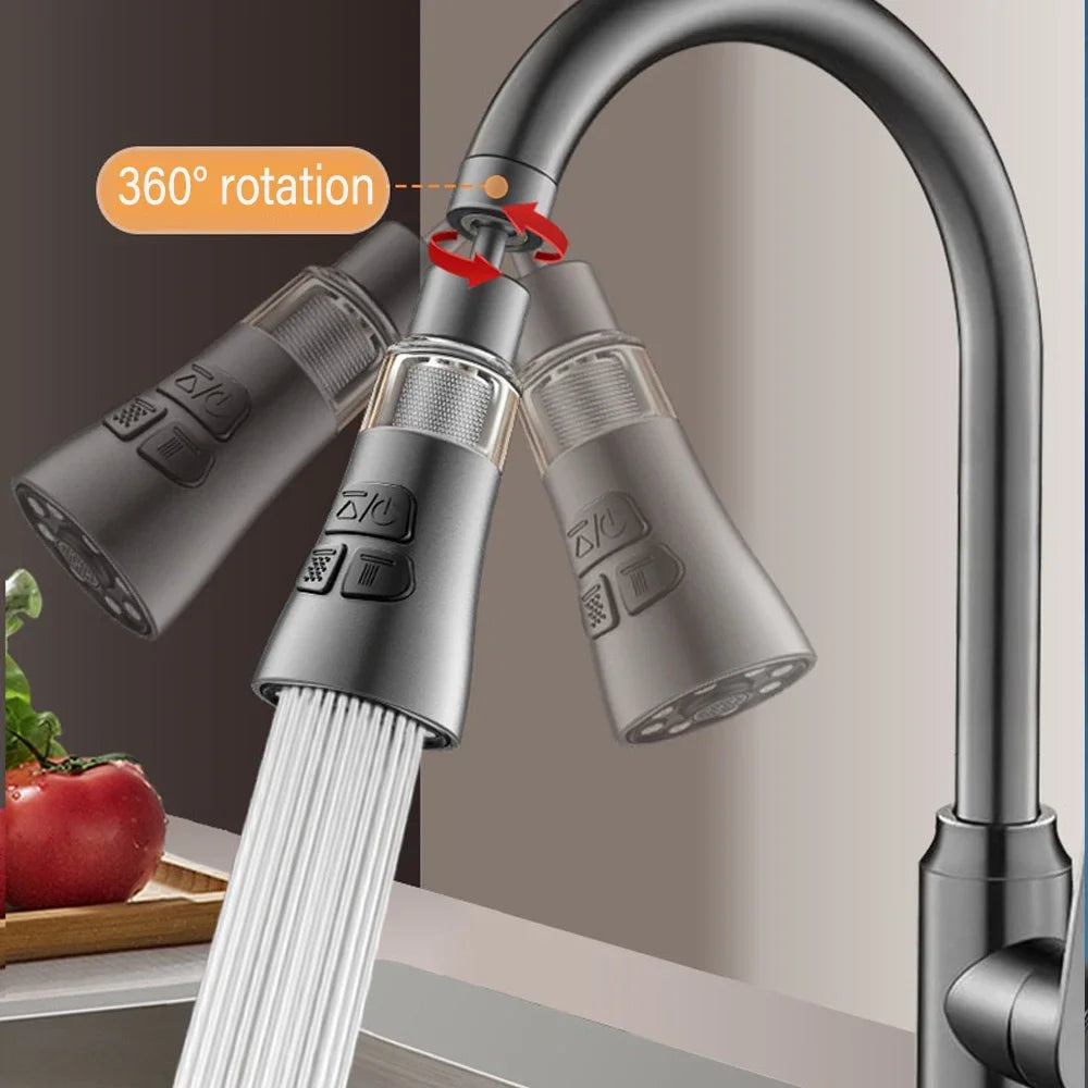 Showlu 360° rotating kitchen faucet extender with ABS splash filter nozzle, designed to improve water flow and coverage.